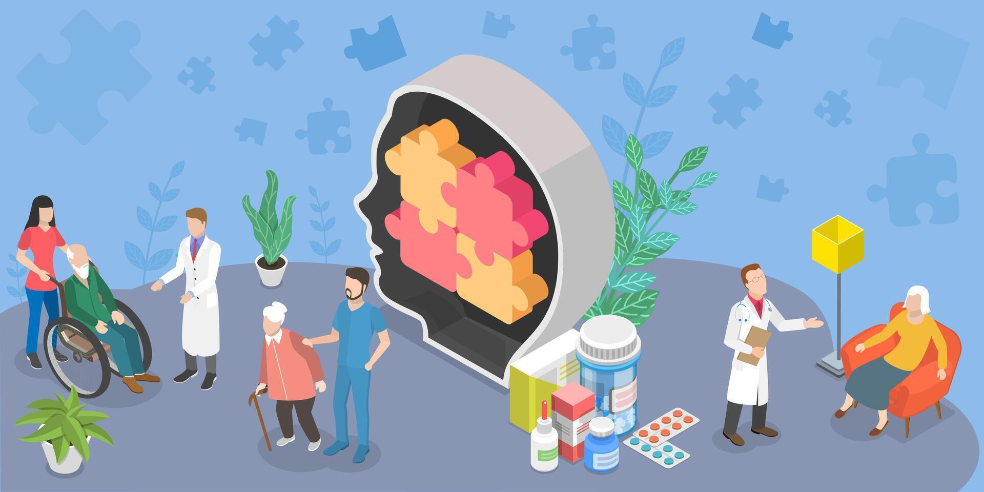 3D Isometric Flat Conceptual Illustration of Alzheimer Disease vector