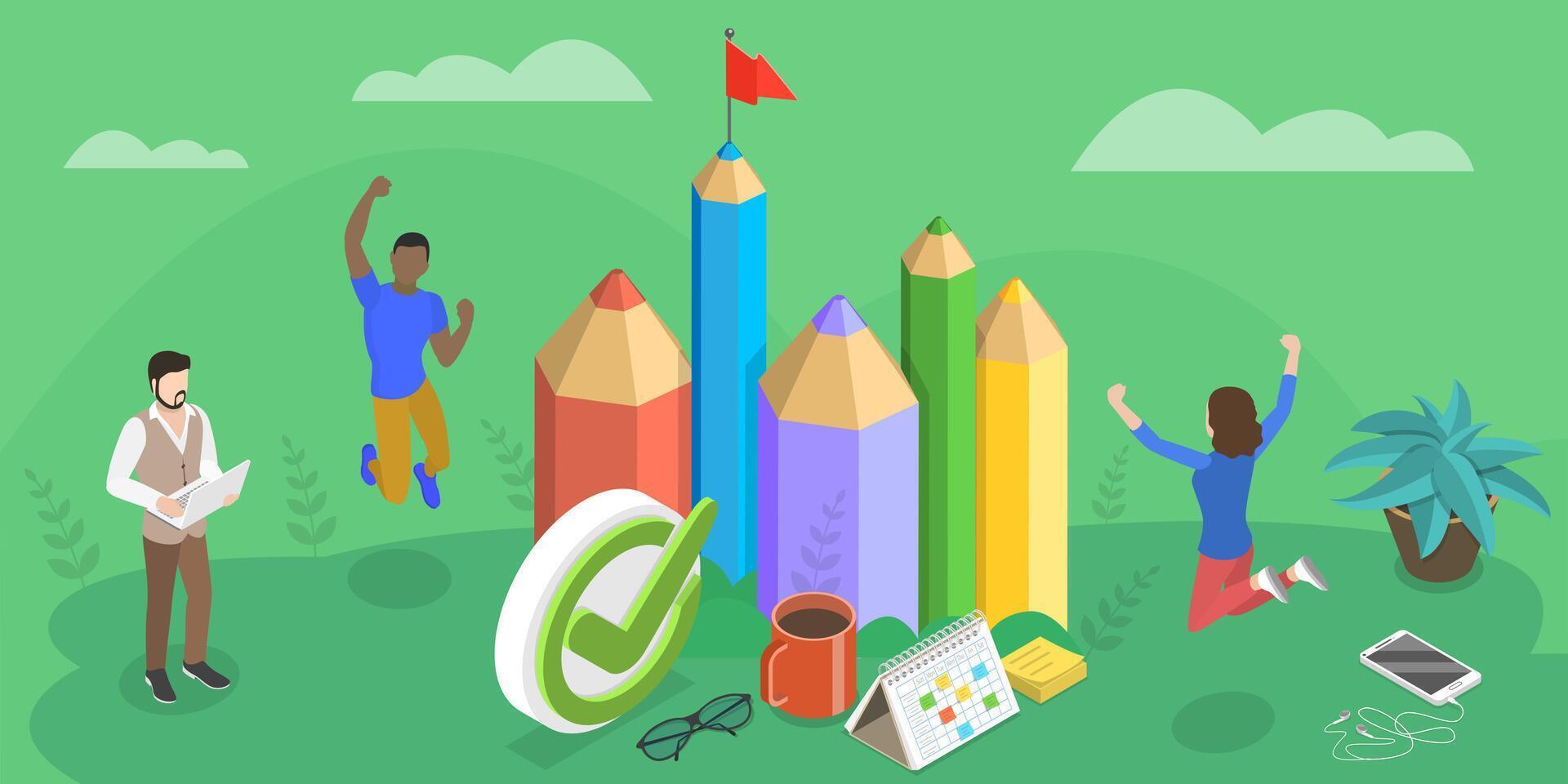 3D Isometric Flat Conceptual Illustration of Creative Accomplishment vector