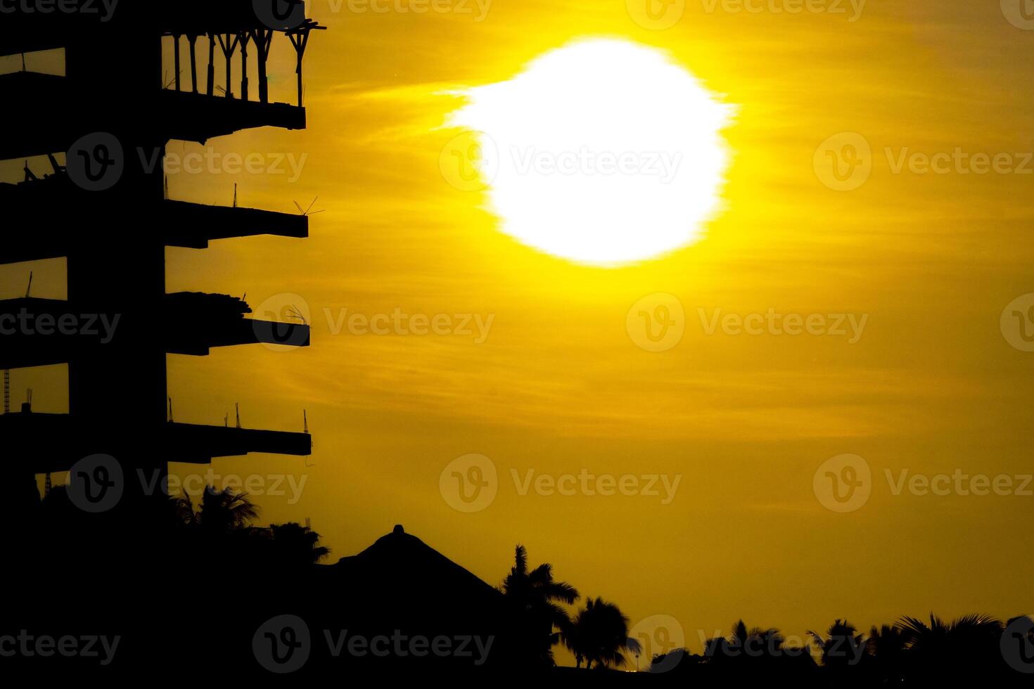 Huge gigantic construction stop building ruin with sunset sunrise Mexico. photo