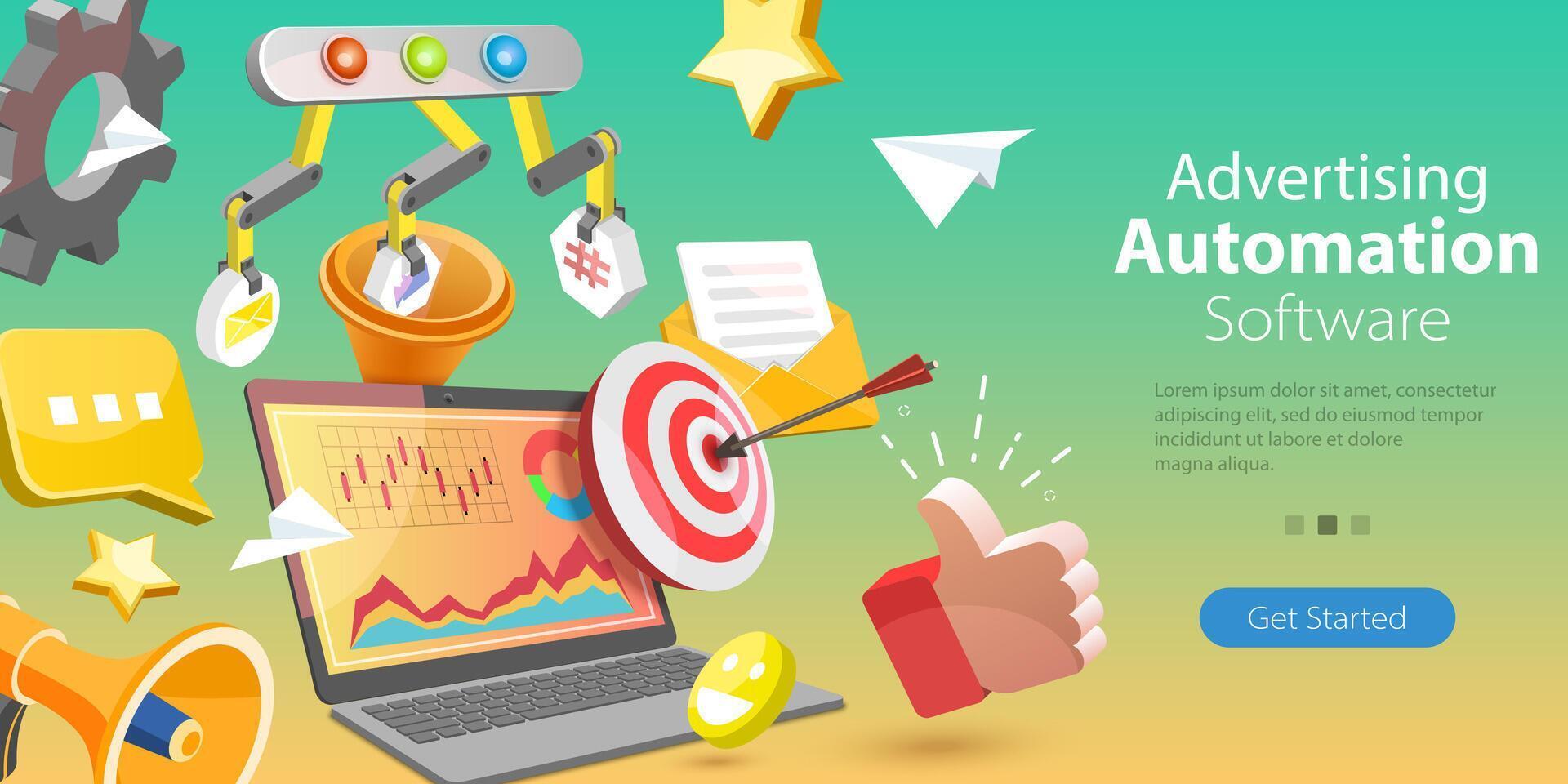 3D Conceptual Illustration of Advertising Software Automation vector