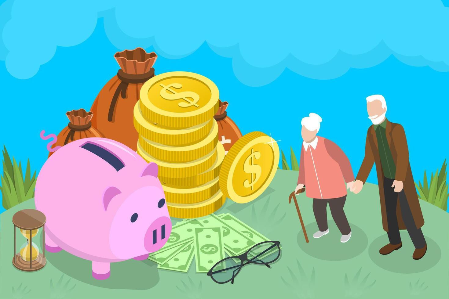 3D Isometric Flat Conceptual Illustration of 401k Retirement Plan vector