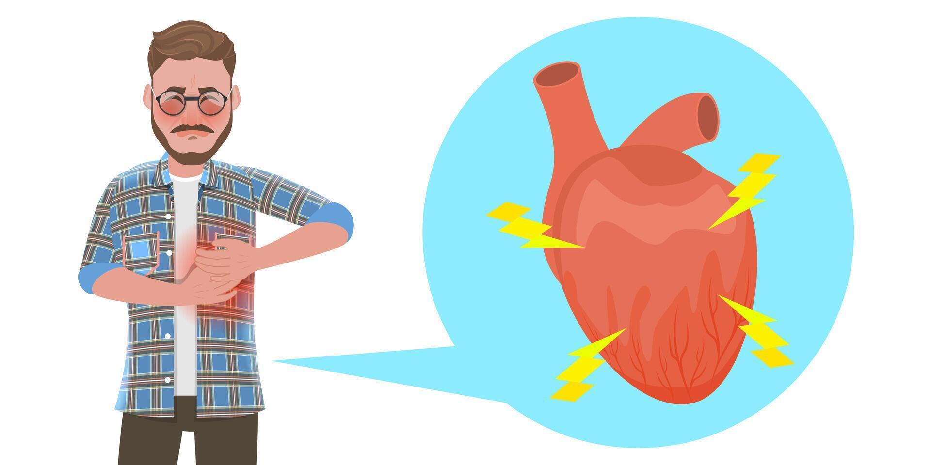 3D Flat Conceptual Illustration of Heart Attack Symptoms vector