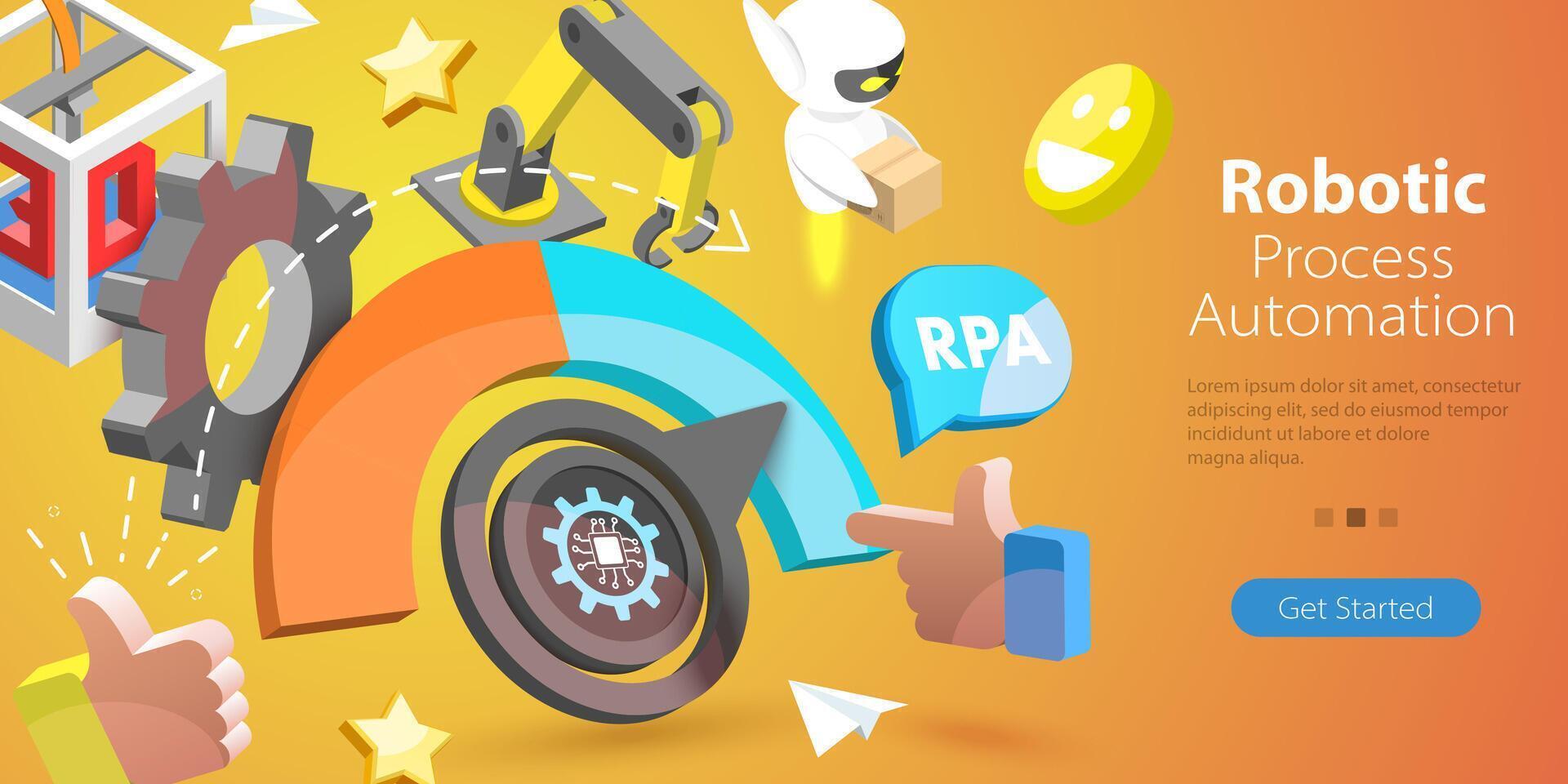 3d conceptual ilustración de rpa - robótico proceso automatización vector