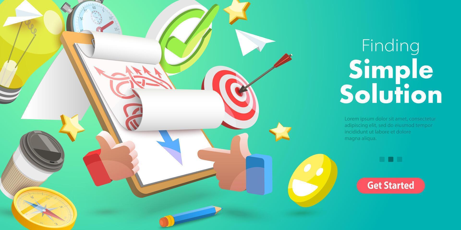 3D Conceptual Illustration of Finding a Simple Solution vector