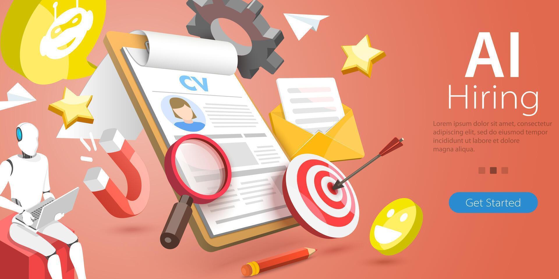 3D Conceptual Illustration of AI Hiring vector