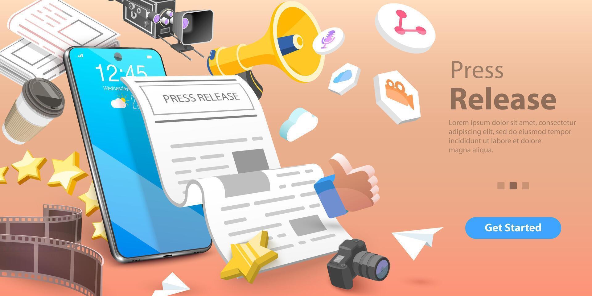3D Conceptual Illustration of Press Release vector