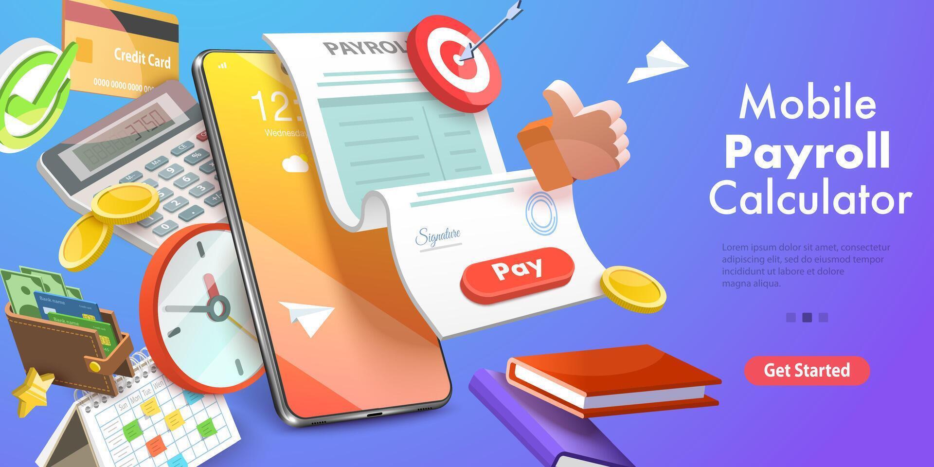 3D Conceptual Illustration of Mobile Payroll Calculator vector