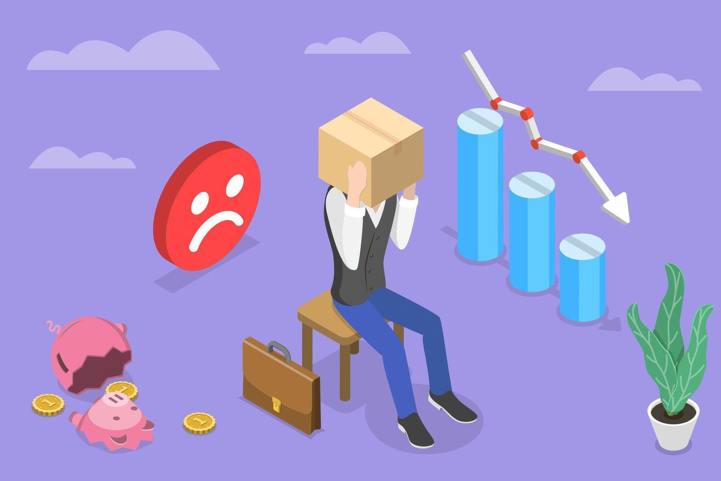 3D Isometric Flat Conceptual Illustration of Business Frustration vector