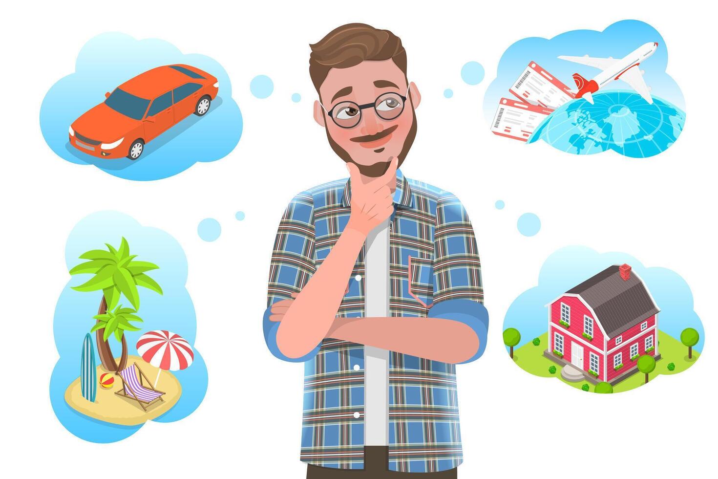 3D Isometric Flat Conceptual Illustration of Man is Dreaming. vector