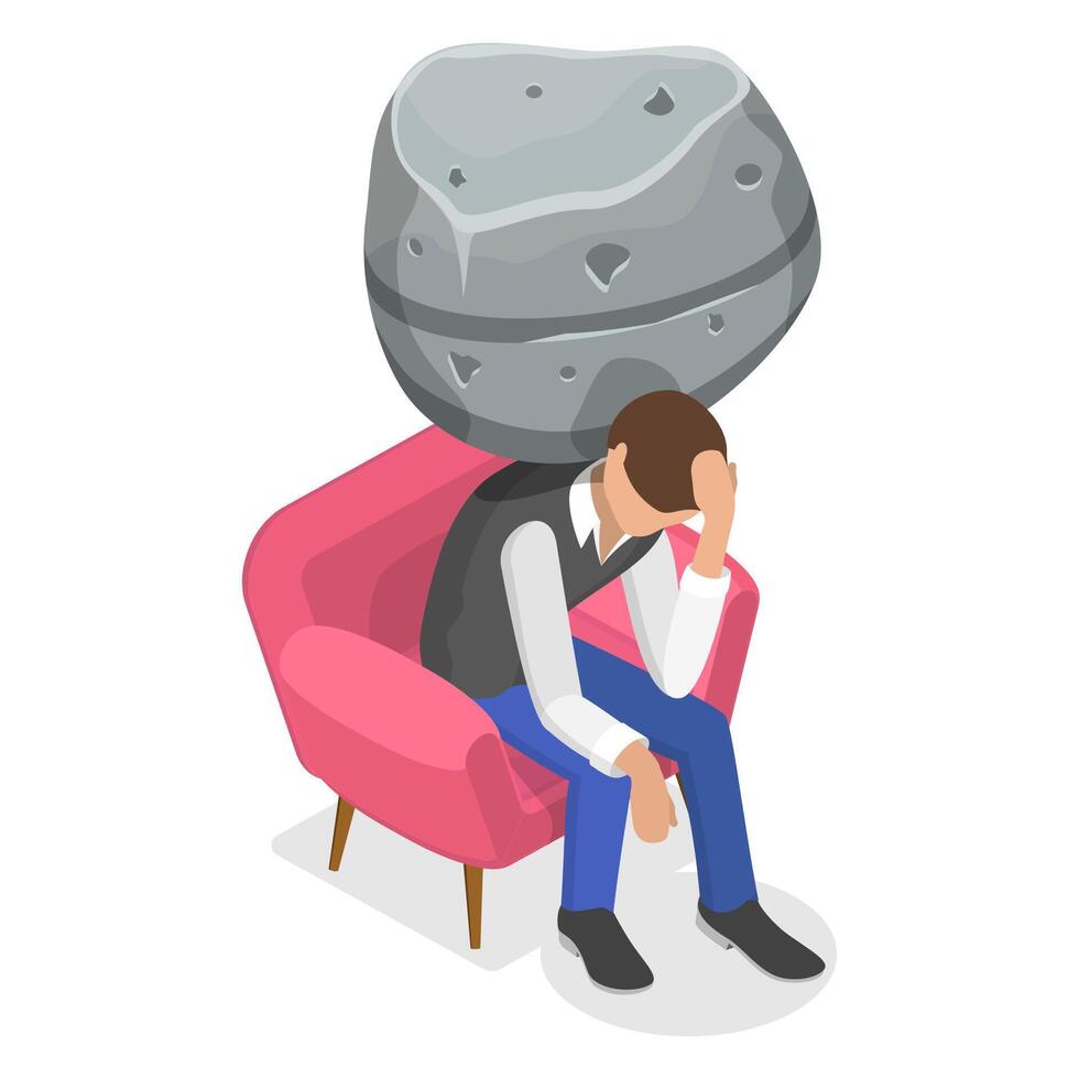 3D Isometric Flat Conceptual Illustration of Frustrated and Depressed Man. vector