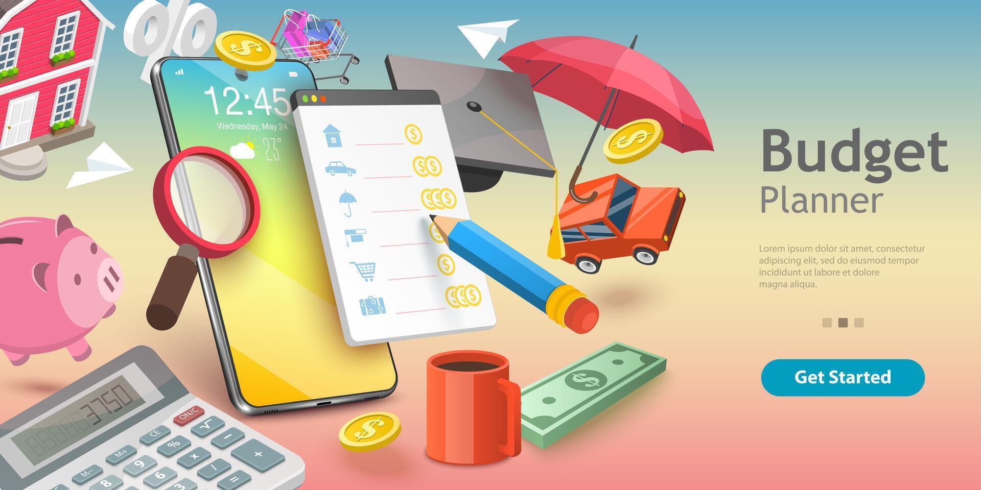 3D Conceptual Illustration of Family Budget Management. vector