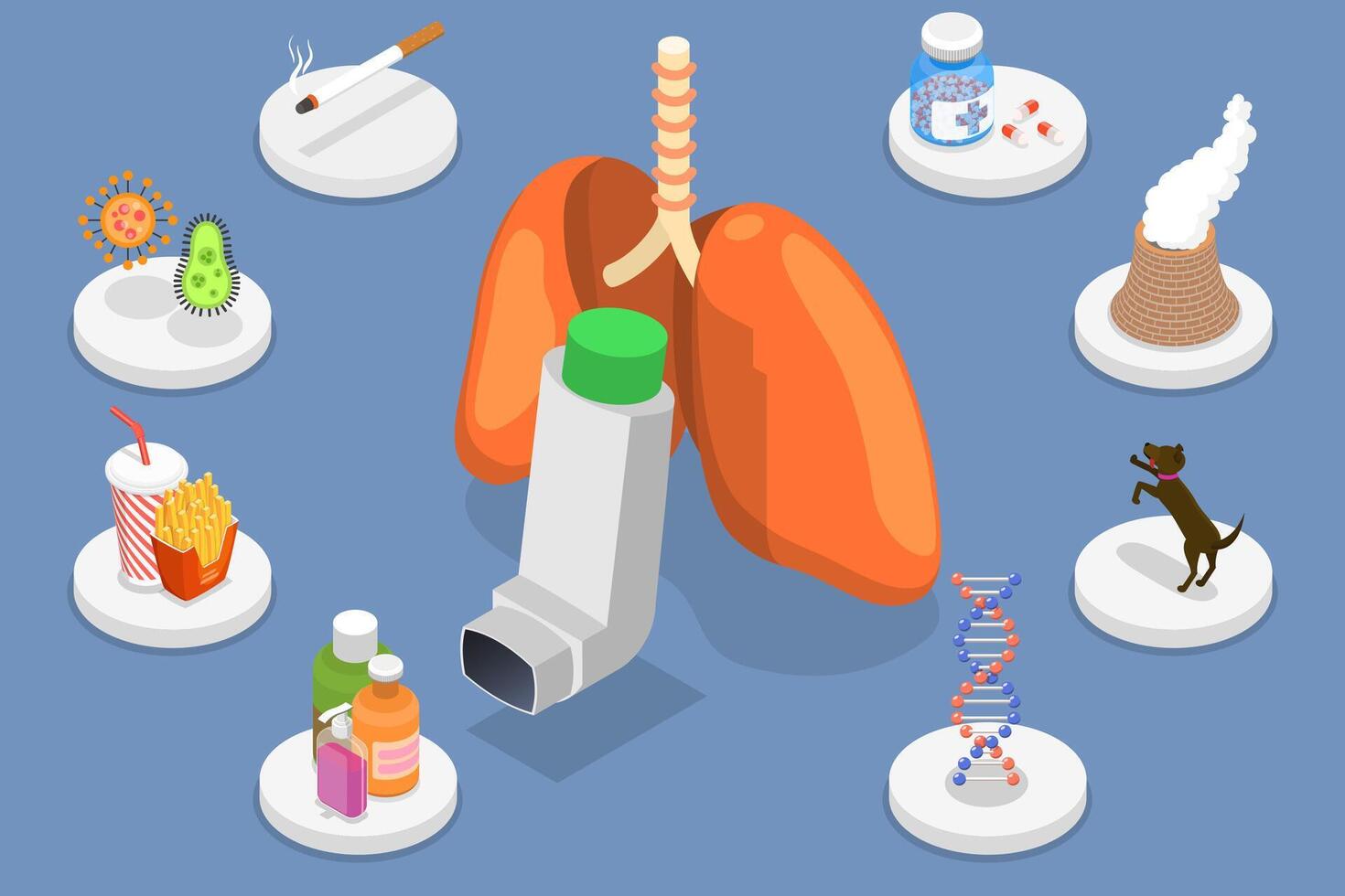 3D Isometric Flat Conceptual Illustration of Bronchial Asthma Causes vector