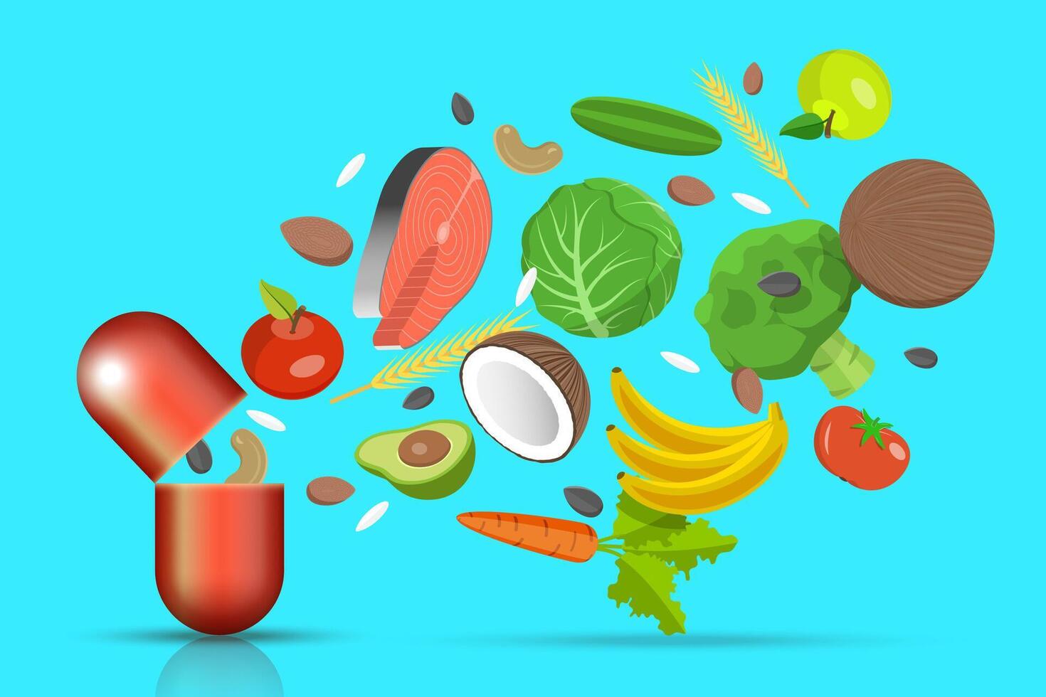 Nutritional Supplement, Vitamins and Dietary Supplements. 3D Isometric Flat Illustration. vector