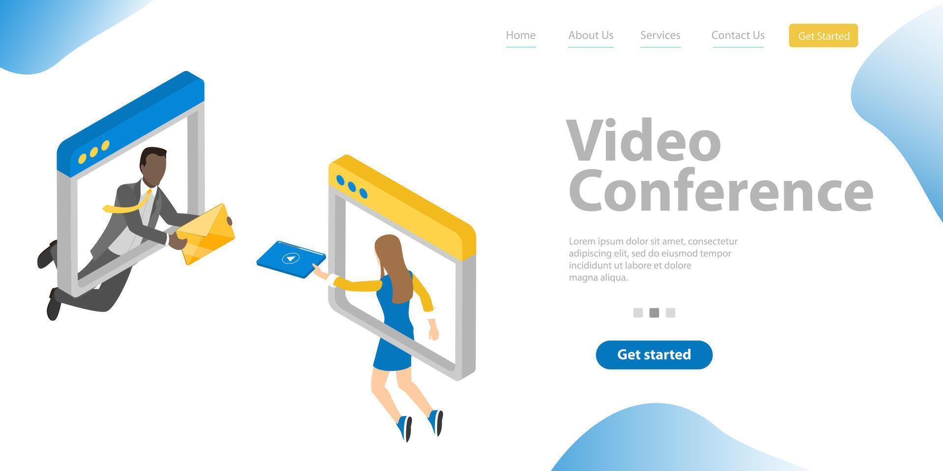 3D Isometric Flat Conceptual Illustration of Conference. vector