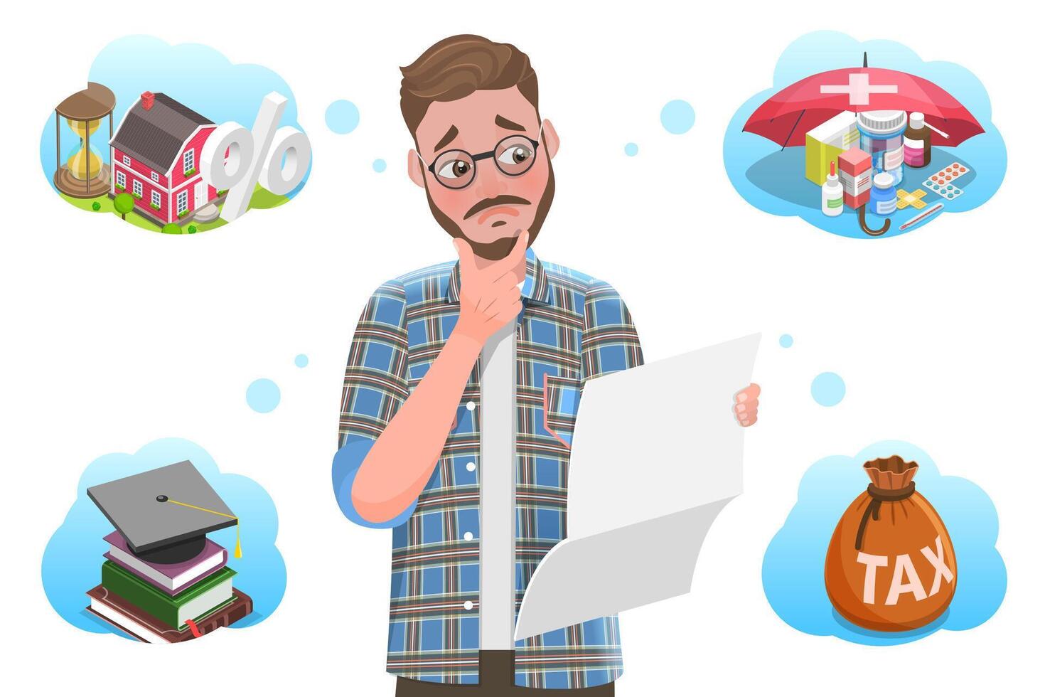 3D Isometric Conceptual Illustration of Upaid Bills or Loan Debt, Money Troubles. vector