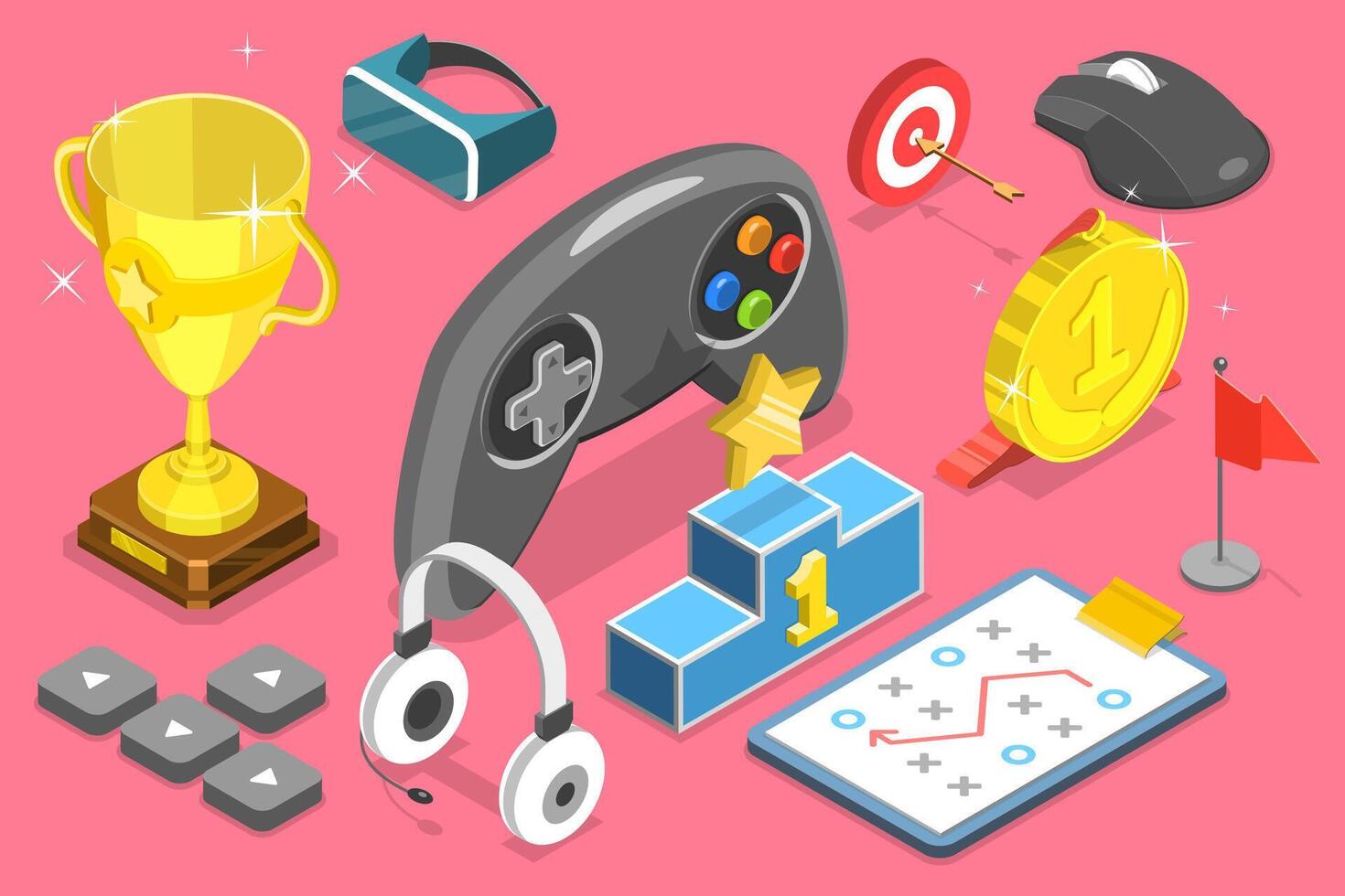3D Isometric Flat Conceptual Illustration of eSport Competition vector