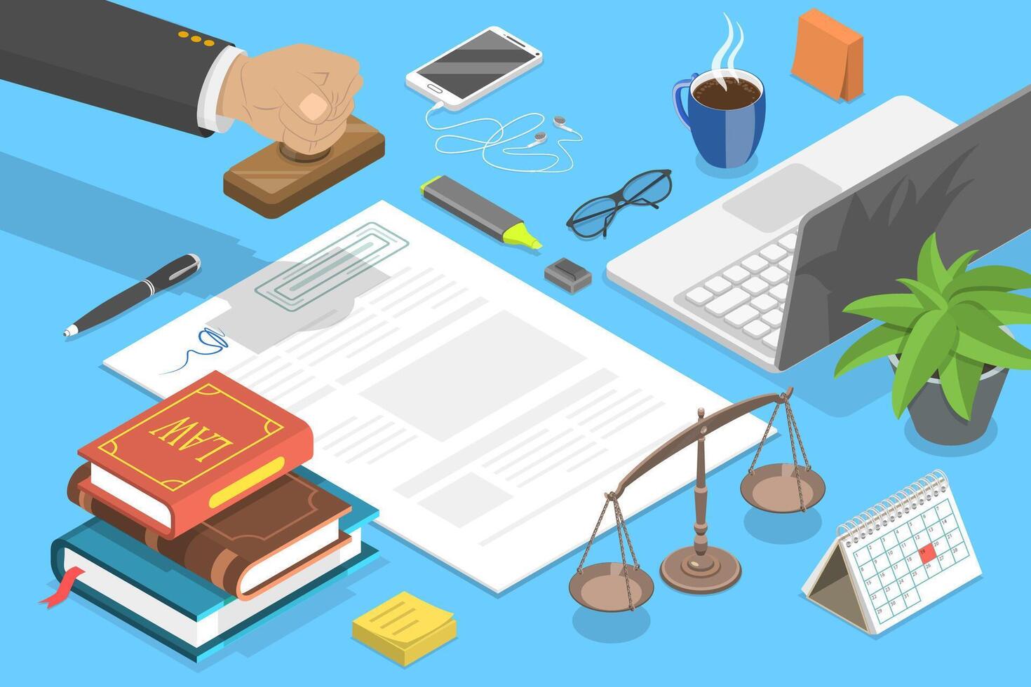 Notary Service, Legal Advice. 3D Isometric Flat Conceptual Illustration. vector