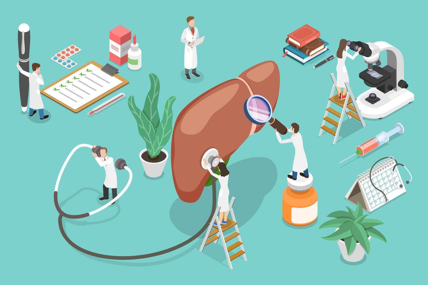 3D Isometric Flat Conceptual Illustration of Liver Health. vector