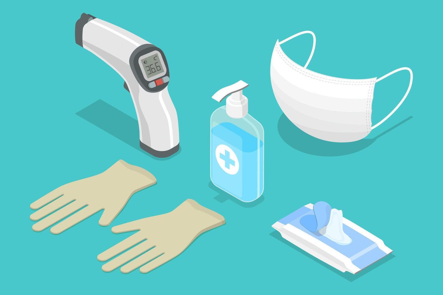 3D Isometric Flat Illustration Covid 19 Minimal Protective Package. vector