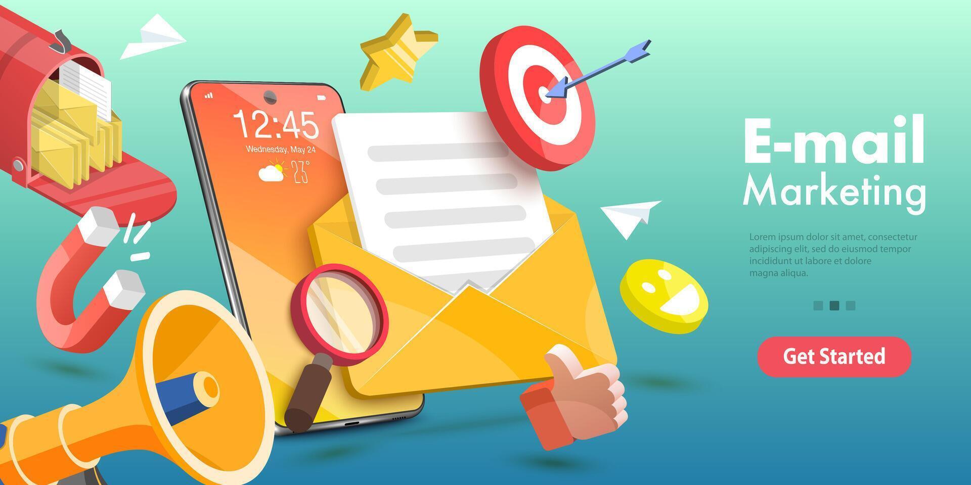 3D Conceptual Illustration of Mobile Email Marketing and Advertising Campaign. vector