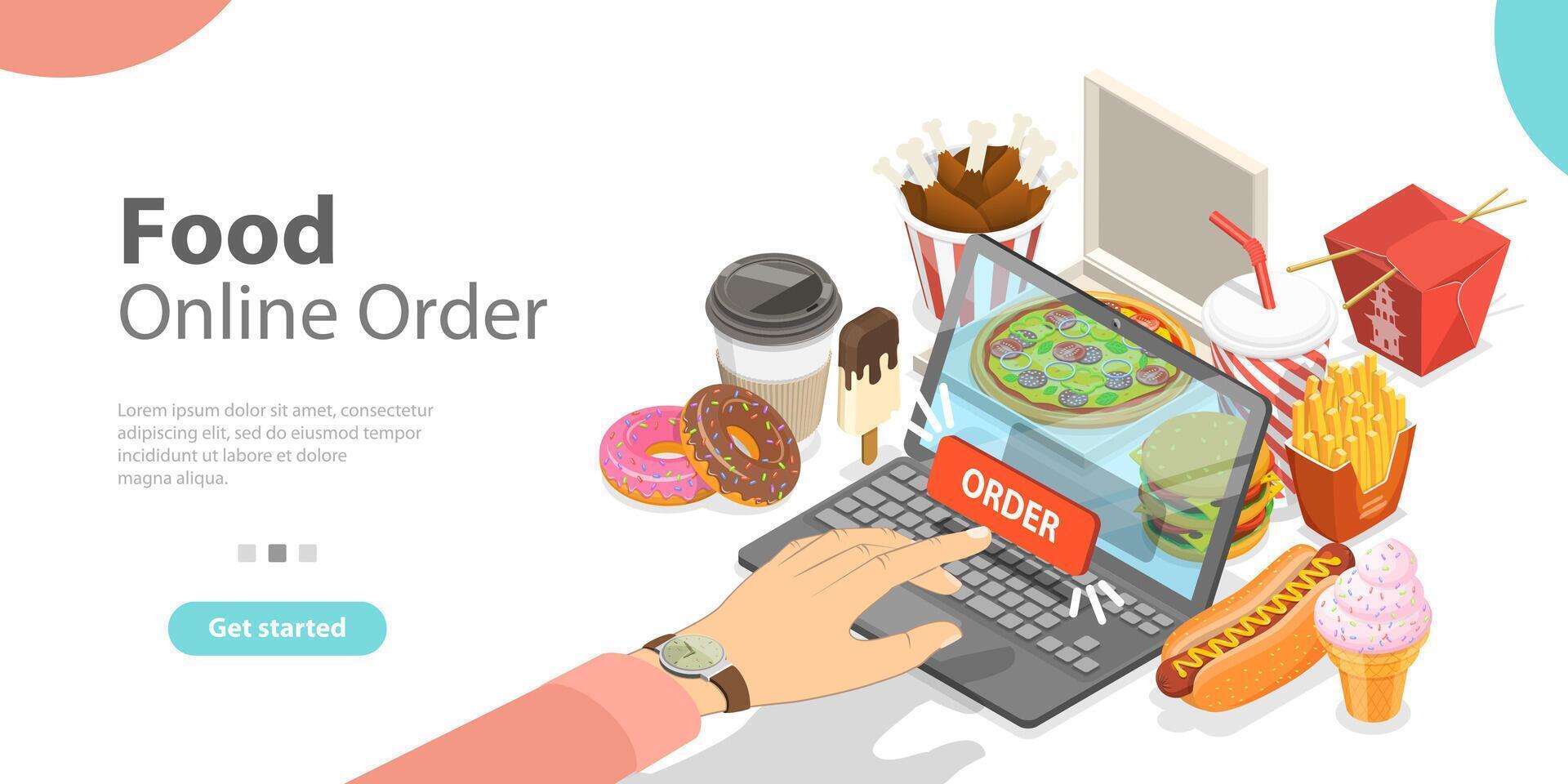 3D Isometric Flat Conceptual Illustration Online Food Order App. vector