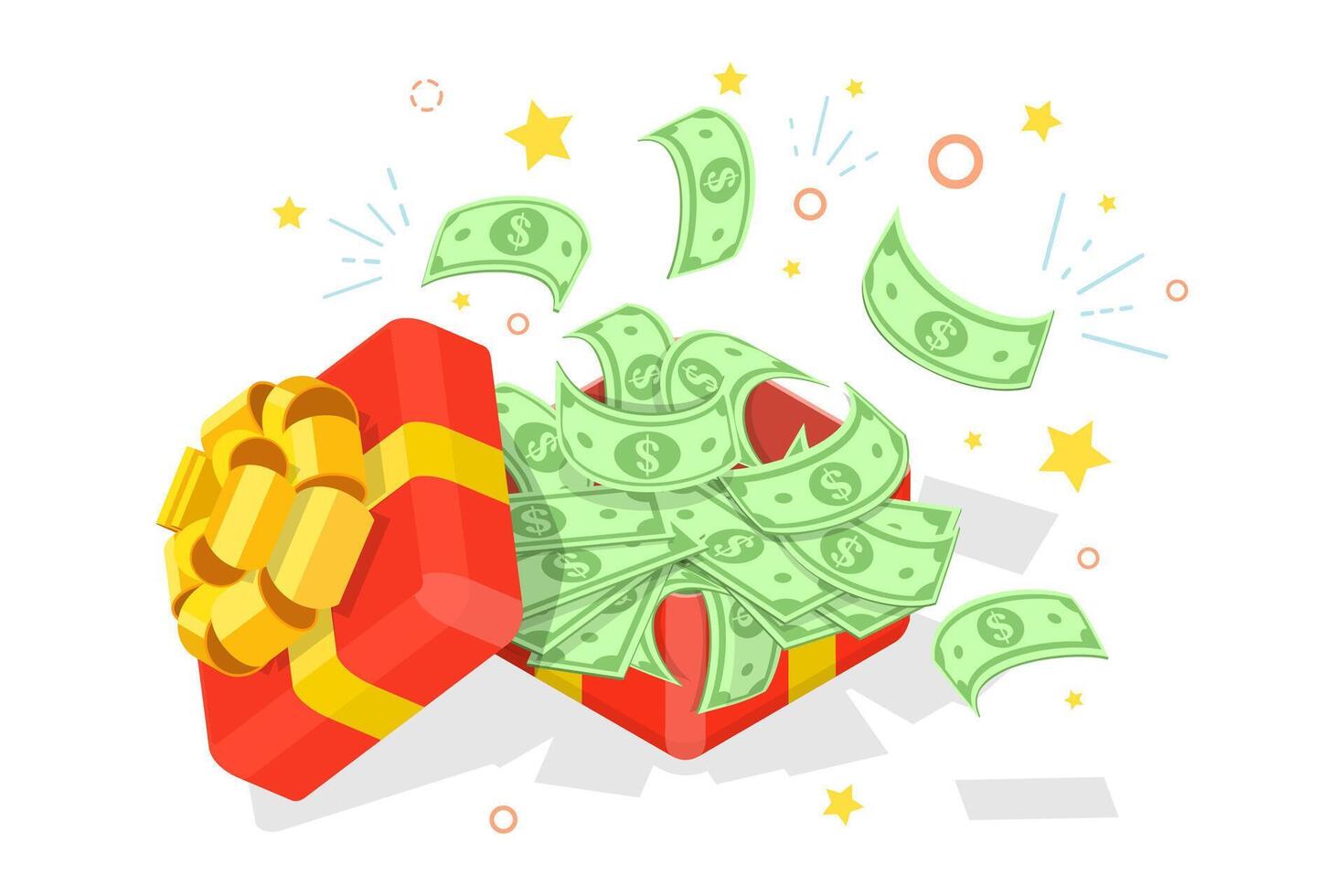 3D Isometric Illustration of Open Gift Box with Money. vector
