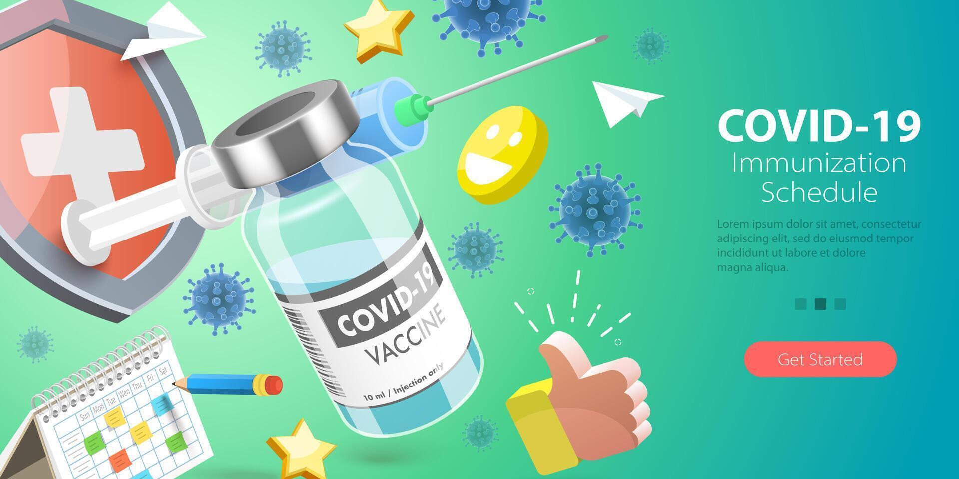 3D Conceptual Illustration of COVID-19 Immunization Schedule vector