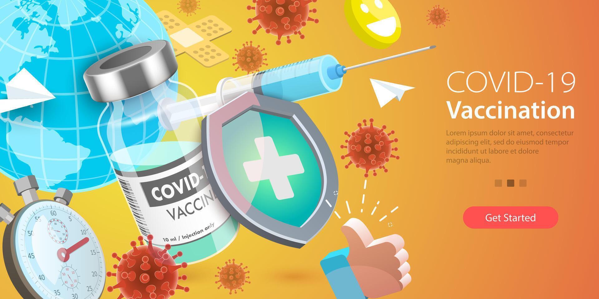3D Isometric Flat Conceptual Illustration of COVID-19 Coronavirus Vaccination vector