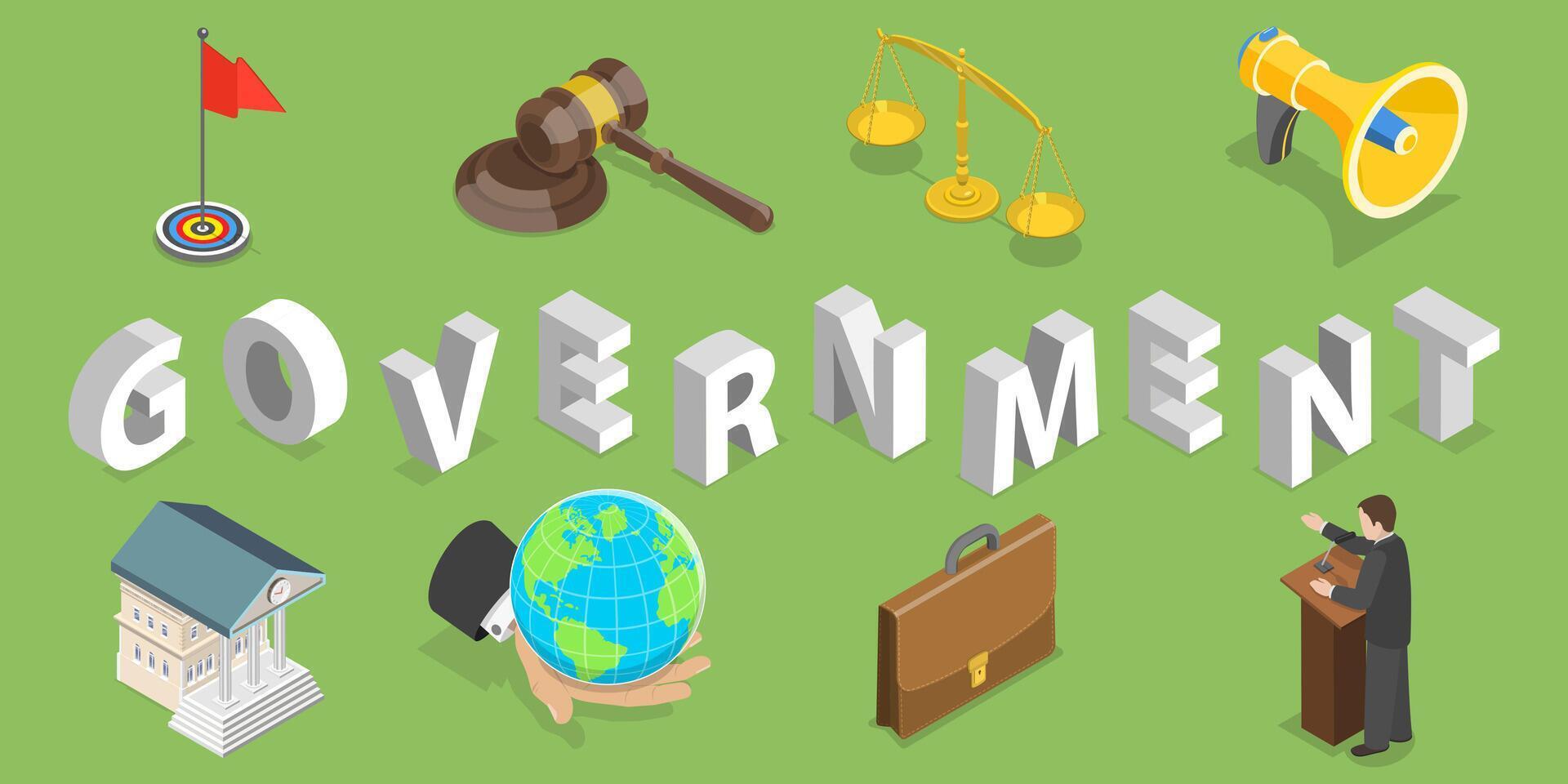 3D Isometric Flat Conceptual Illustration of Government vector