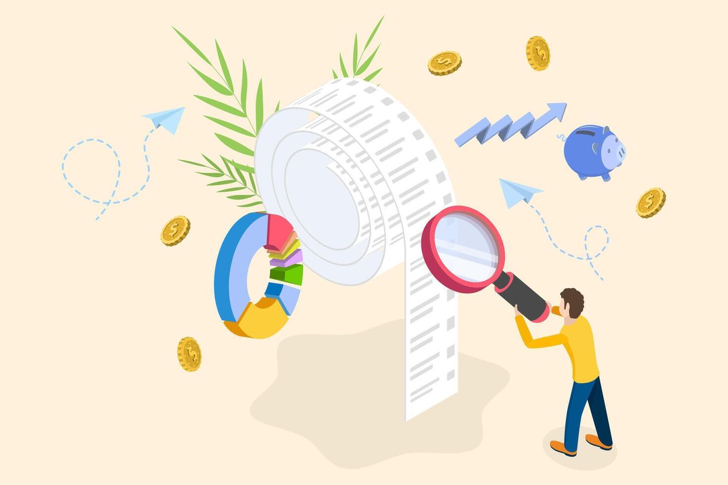 3D Isometric Flat Conceptual Illustration of Financial Accounting. vector