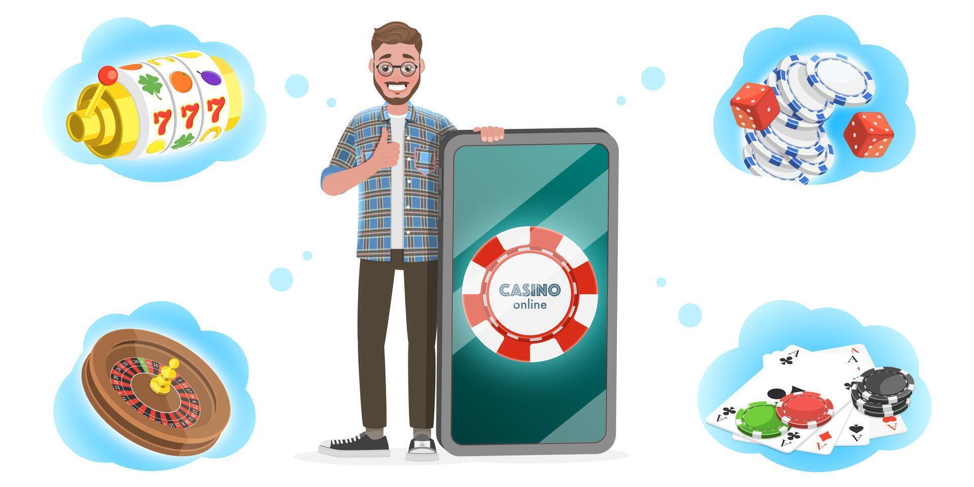 3D Isometric Flat Conceptual Illustration of Mobile Gambling Platform. vector