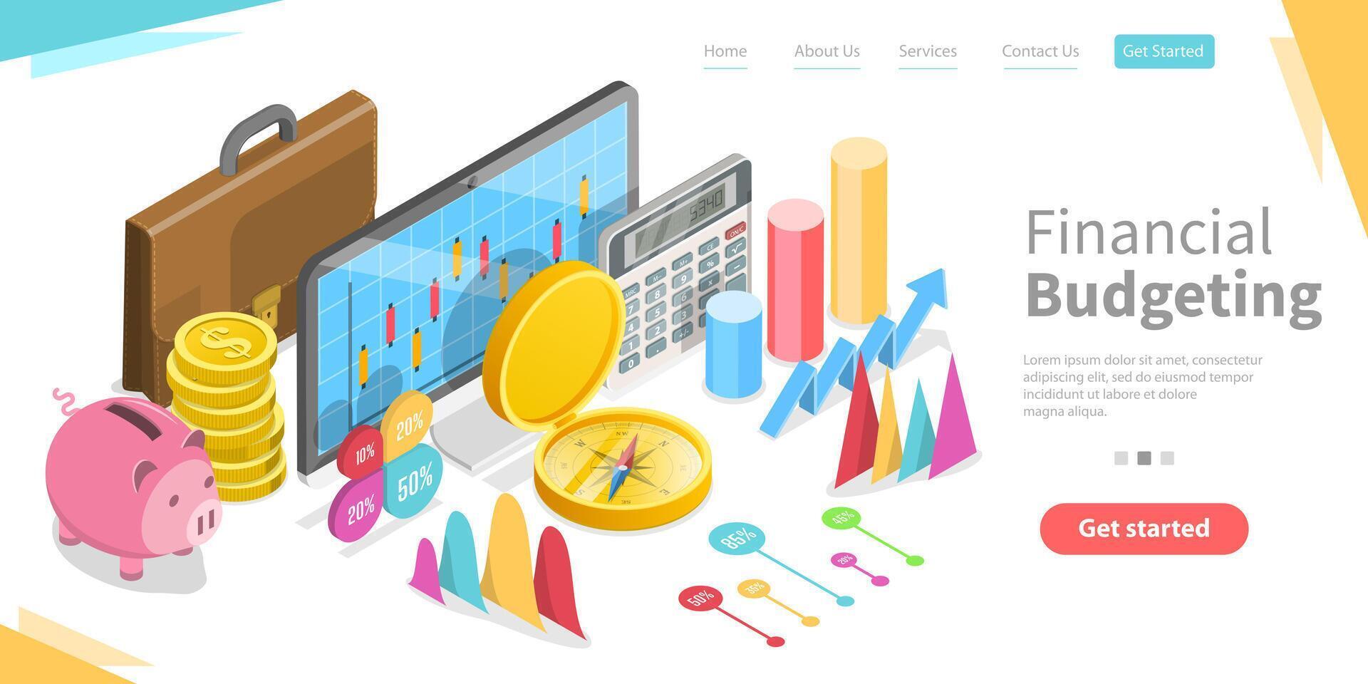 3D Isometric Flat Conceptual Illustration of Financial Budgeting. vector