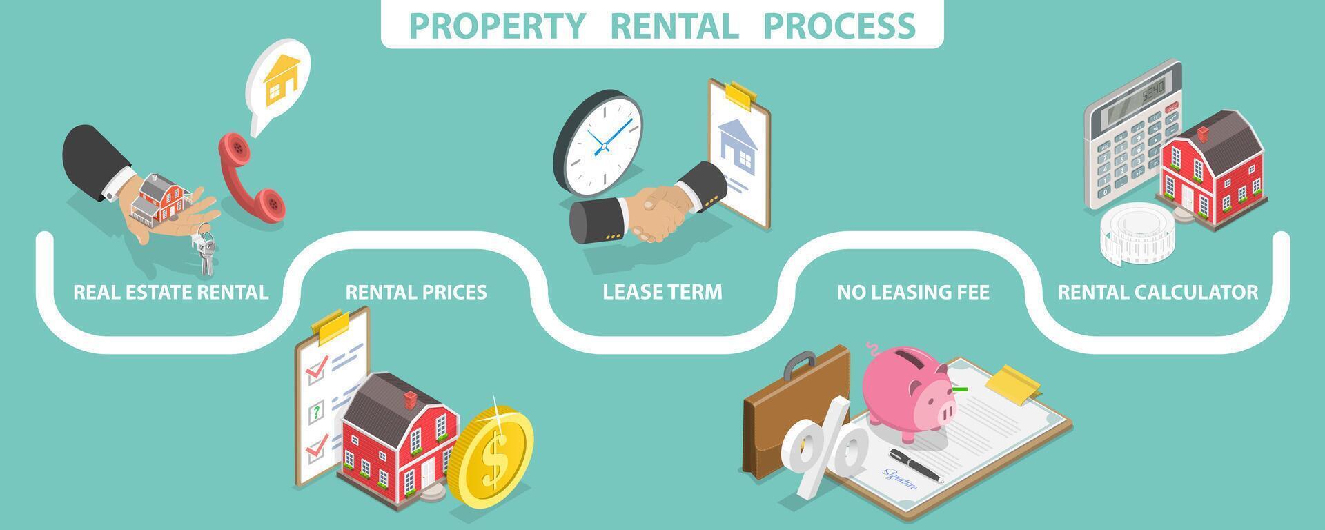 3D Isometric Conceptual Illustration of Property Rental Process vector