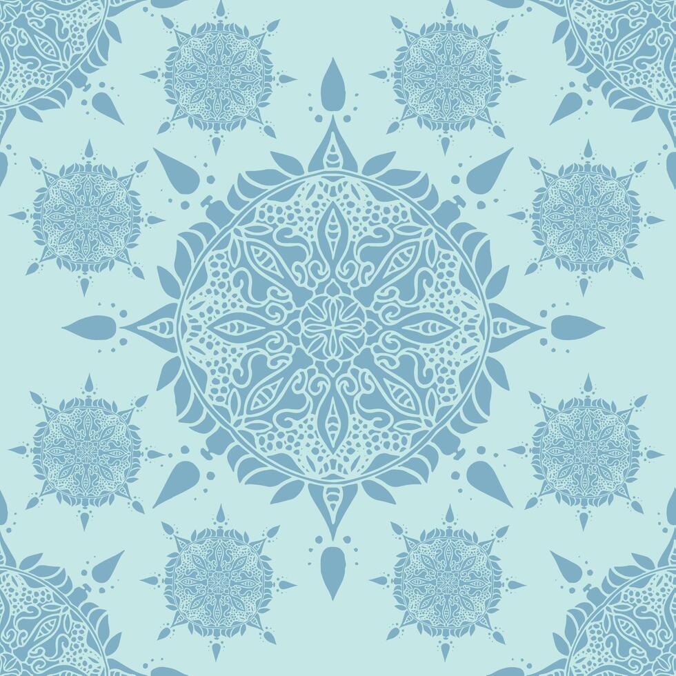 seamless pattern with abstract mandala image in blue color hand drawn flat style vector