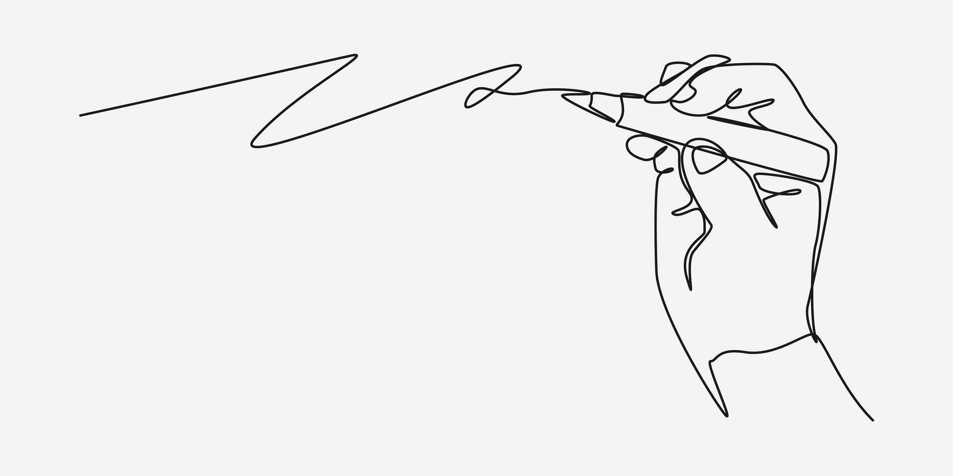 Continuous one line drawing of human hand writing using a marker pen. Editable line. Isolated background illustration. vector