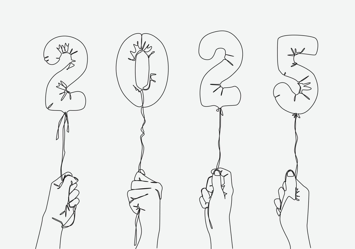 Continuo Uno L Nea Dibujo De Mano Participaci N Globo Con N Mero 2025 Continuous One Line Drawing Of Hand Holding Balloon With Number 2025 Shape New Year Celebration Concept Editable Line Illustration Vector