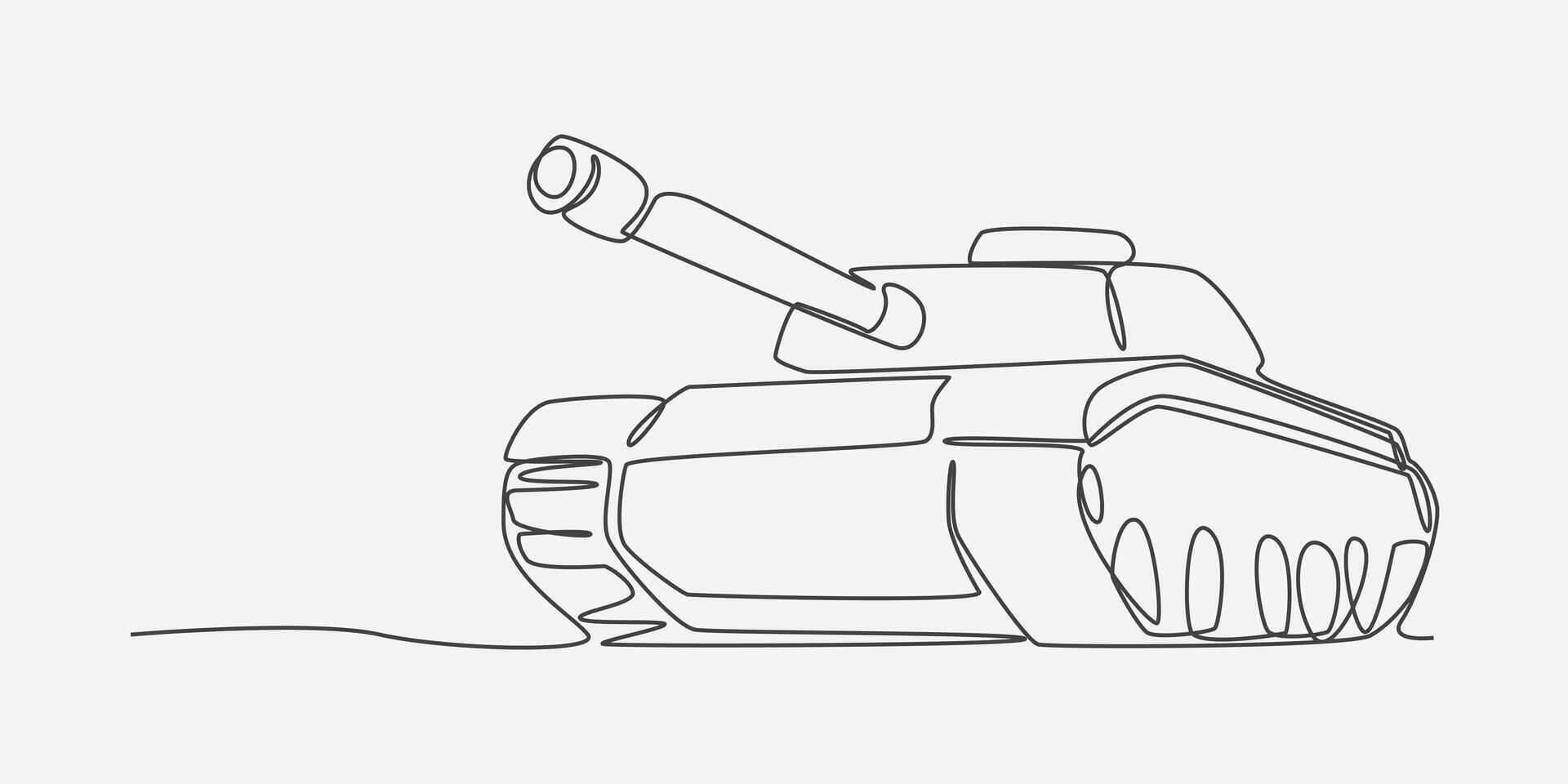 Continuous one line drawing of military tank. Editable line illustration. vector