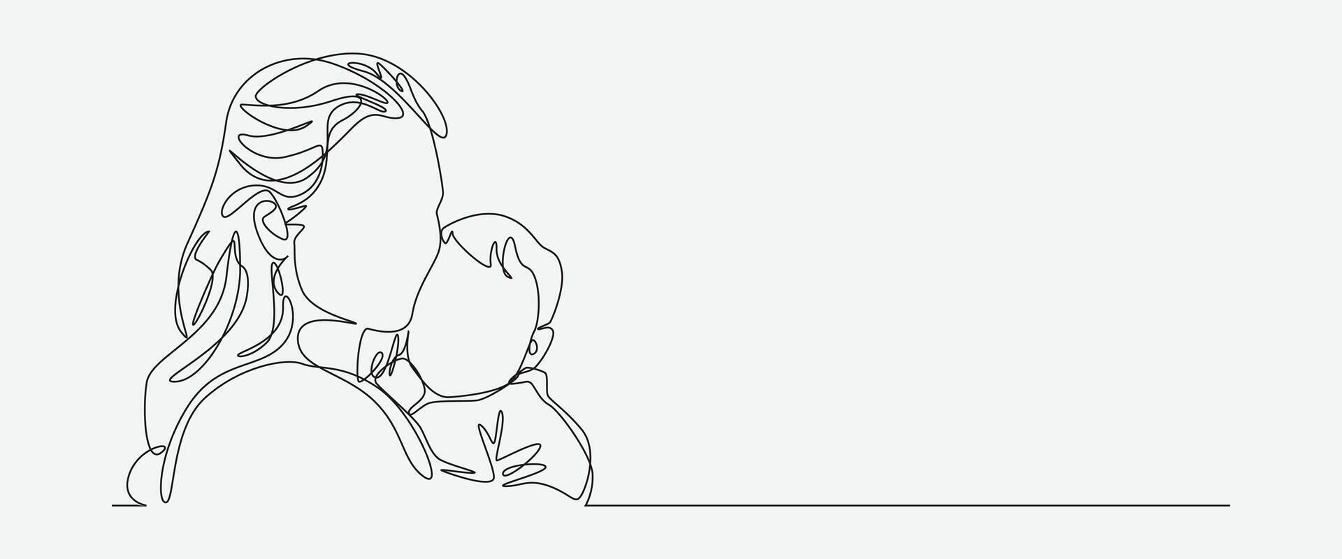 Continuous one line drawing of mother hugging newborn baby. Editable line illustration. vector