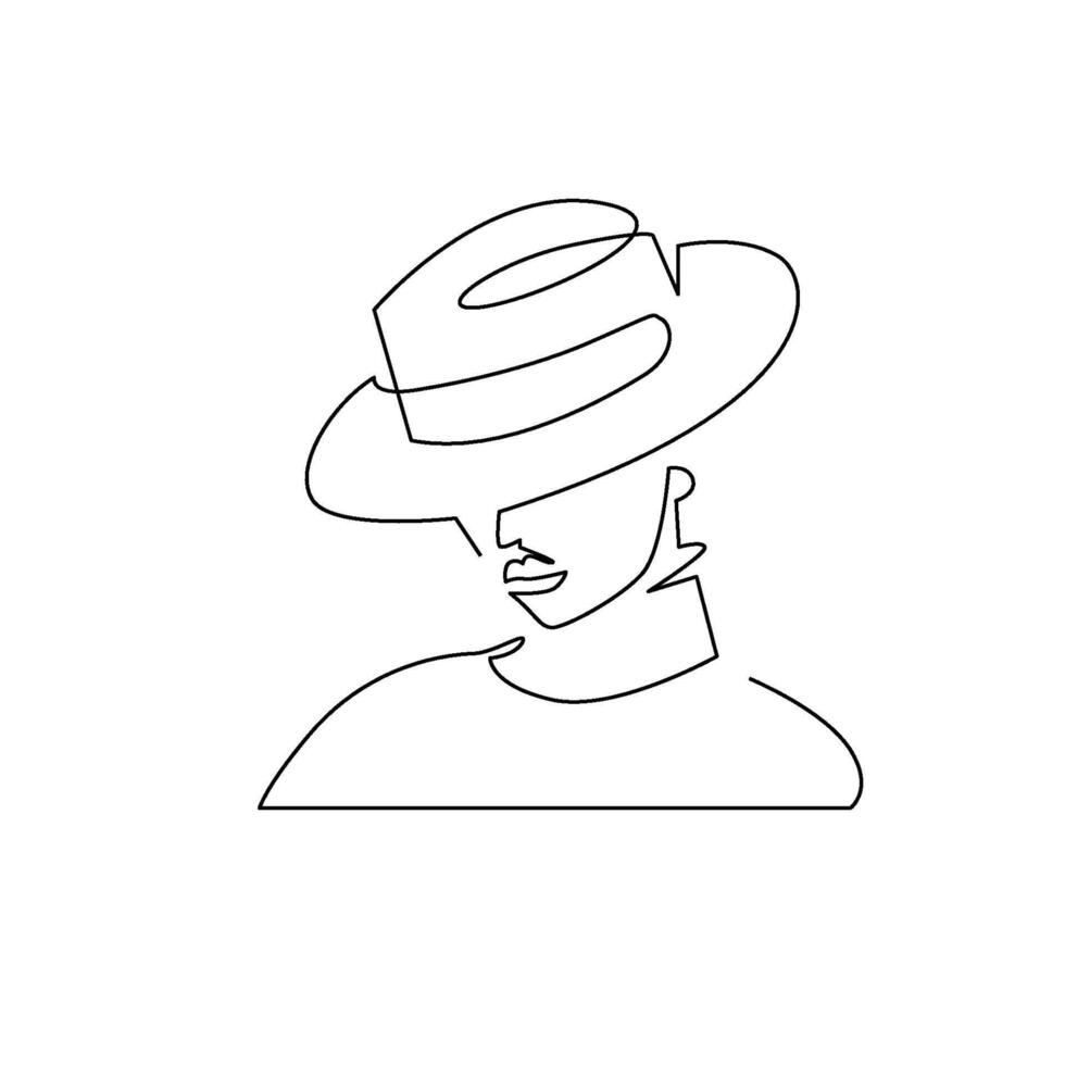 continuous mono line drawing of abstract girl with hat vector
