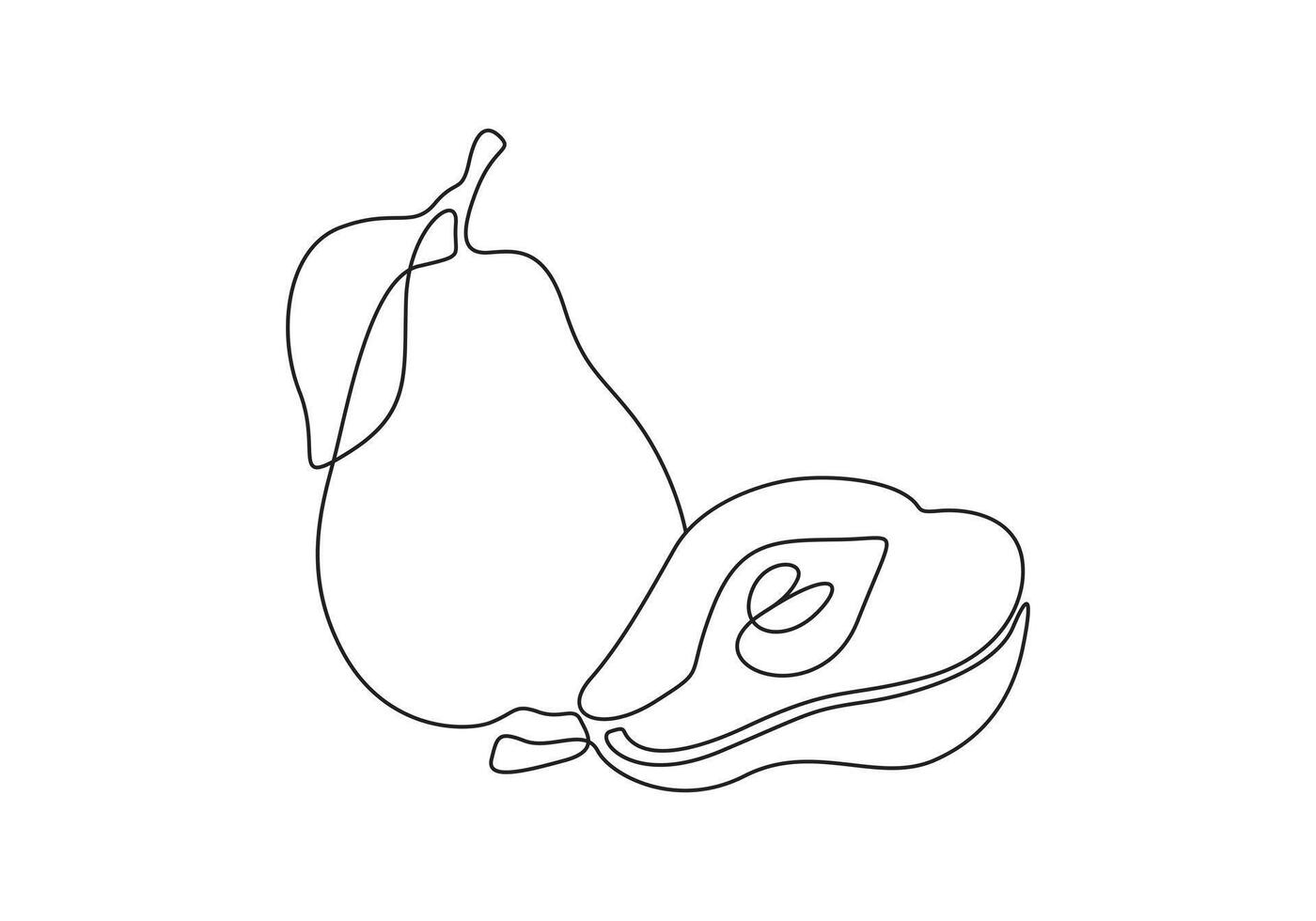 Delicious fruits pear one line drawing. Single line art pear. Pro illustration vector