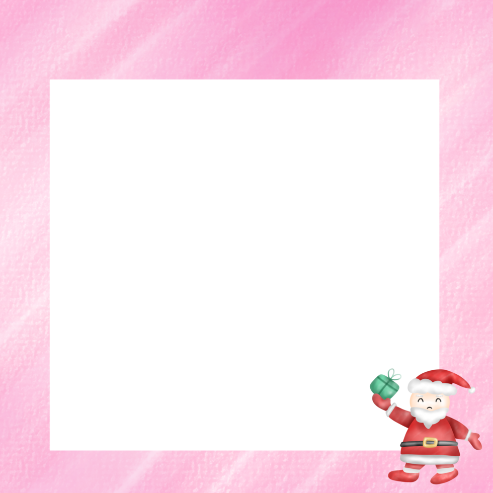 pastel pink square frame decorated with Santa Claus png