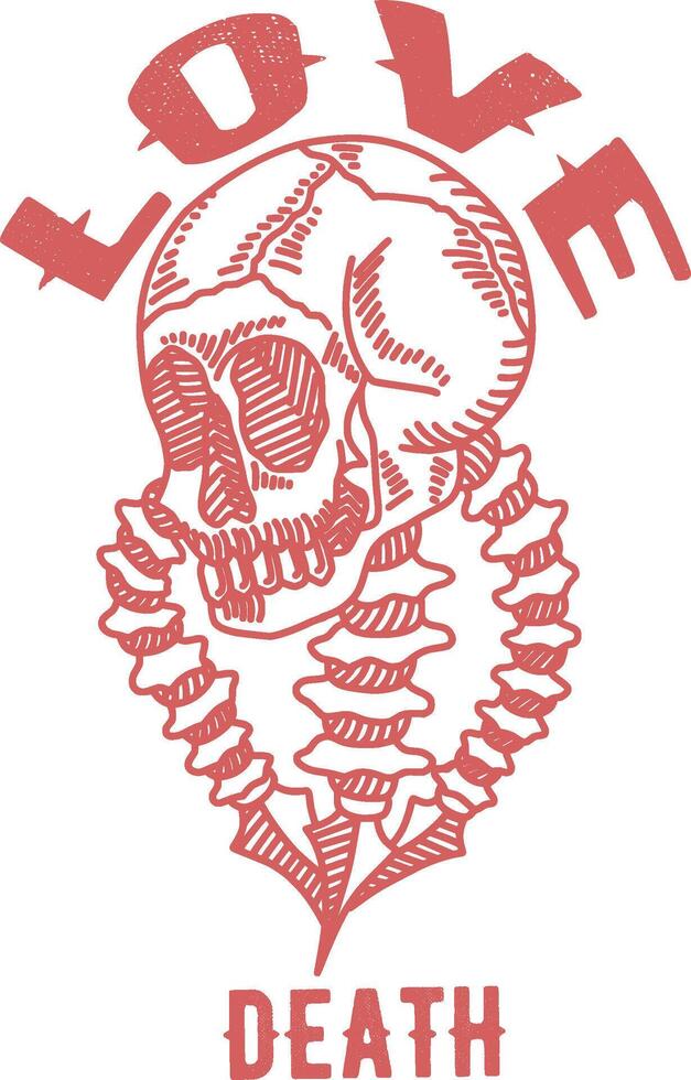 love and loss. The bones and skulls are rendered in delicate line art, creating a sense of both beauty and fragility. The words love death are written in a bold and contrasting font. vector