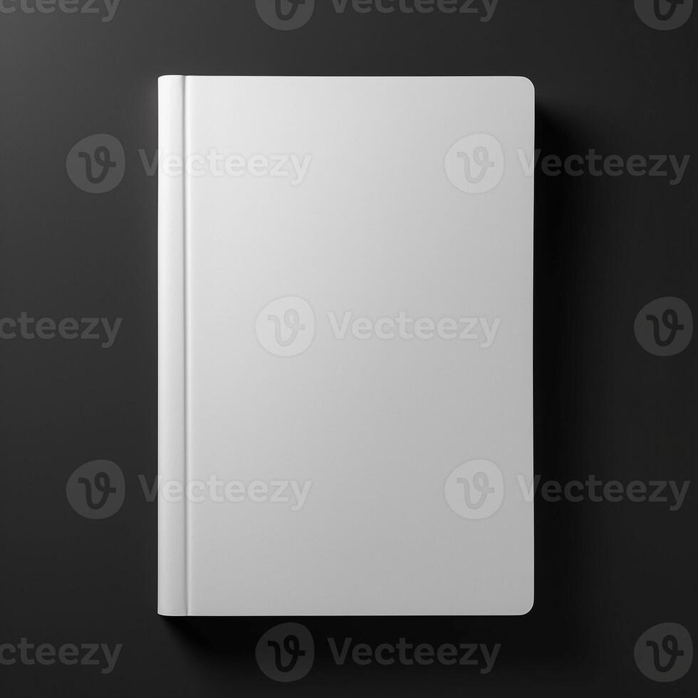 White Book Mockup Top View Perspective Isolated On A Black Background photo