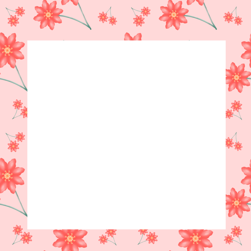 pink square frame decorated with red flower png