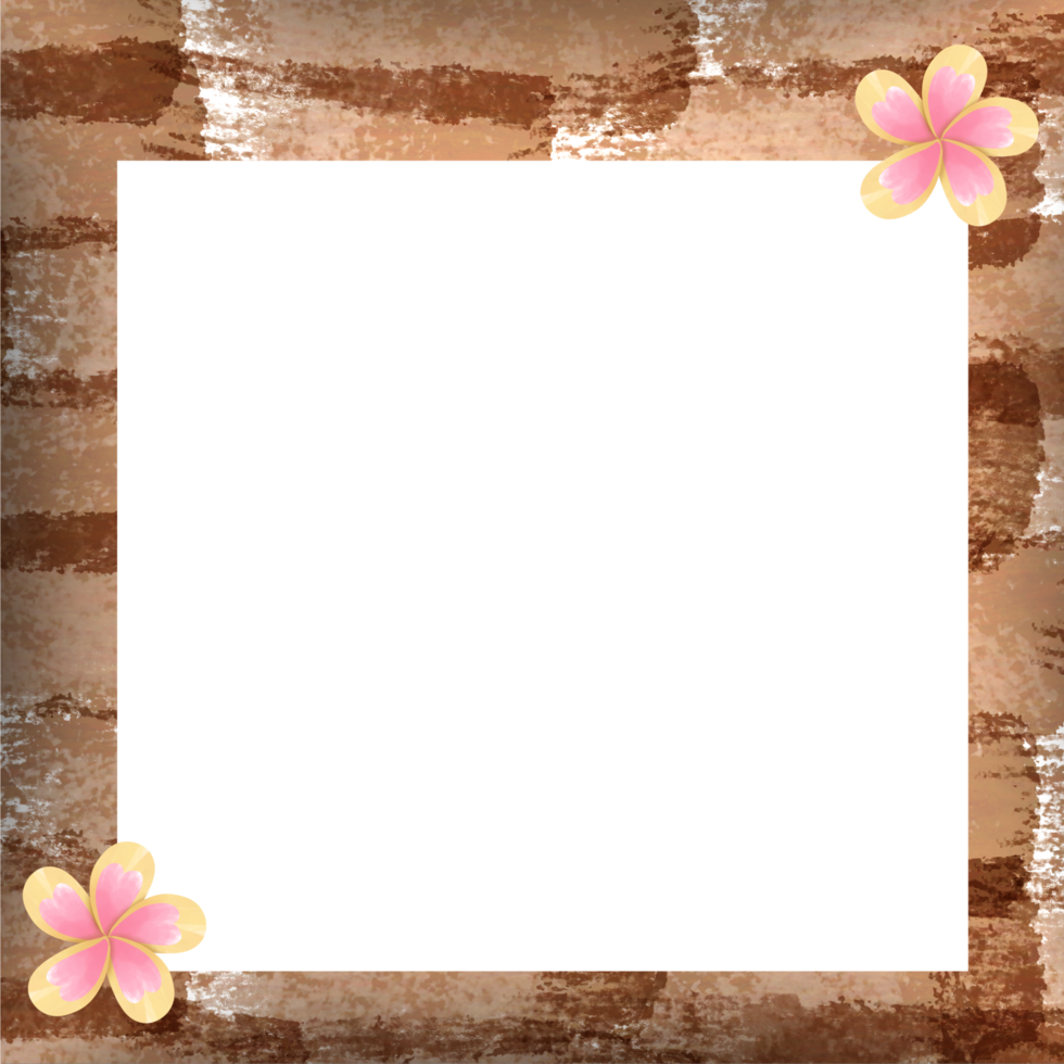 brown brick wall square frame decorated with flower png