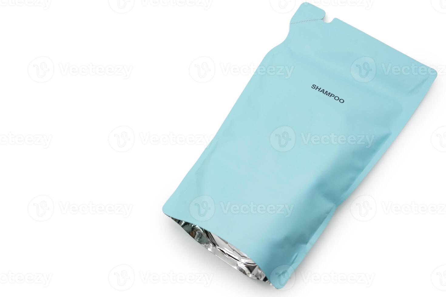 Refill packet or bag. Zero waste. Reuse reduce recycle concept. refill liquid soap, shampoo and other products. Plastic packaging for refill pouch isolated on white background. photo