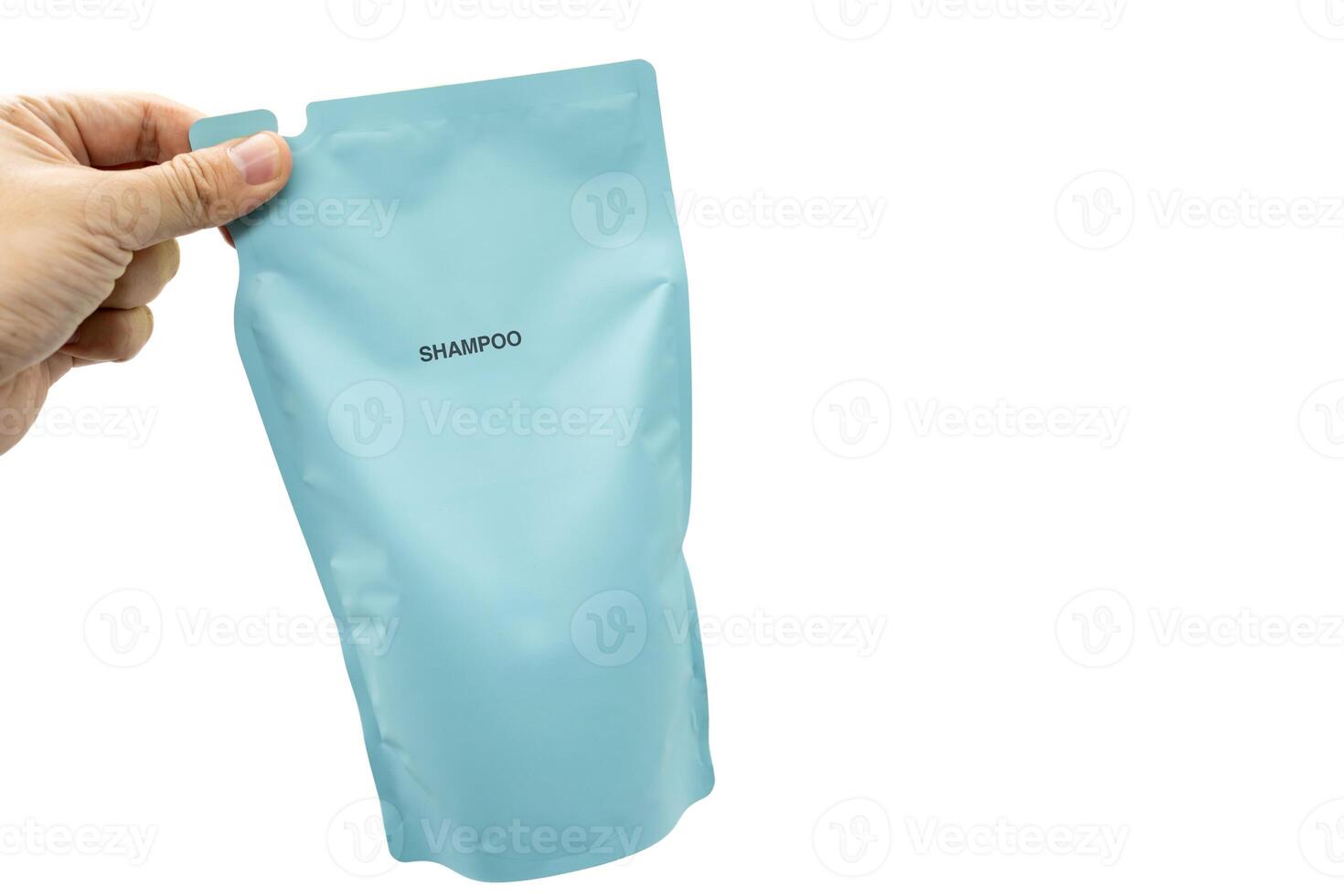 Refill packet or bag. Zero waste. Reuse reduce recycle concept. refill liquid soap, shampoo and other products. Plastic packaging for refill pouch isolated on white background. Clipping path. photo