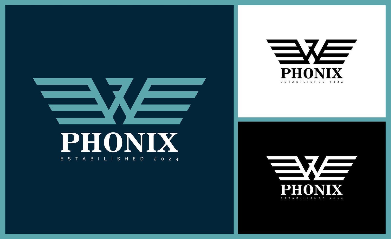 flying phoenix falcon bird line geometric shapes modern logo set design template vector