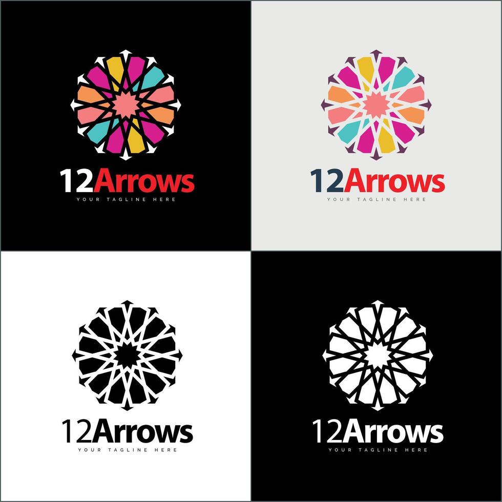 12 Arrow ornament pattern colourful set modern luxury logo template design vector
