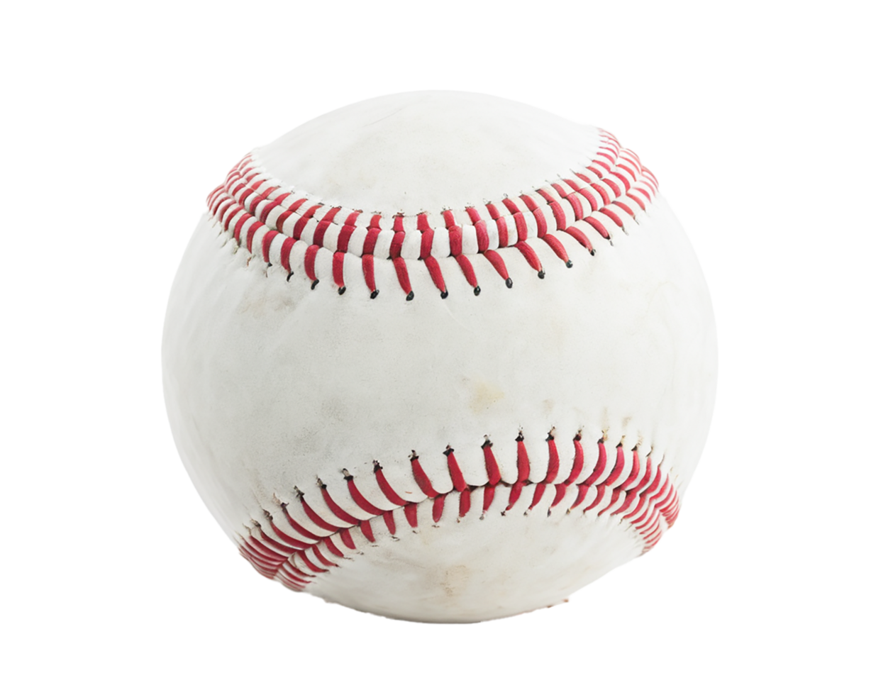 Soft white baseball with red stitching on transparent background png